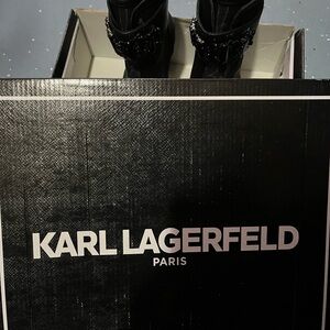 Karl Lagerfeld Paris Blayze Mesh Peep Toe Ankle Booties Black Crystal Size 6.5M